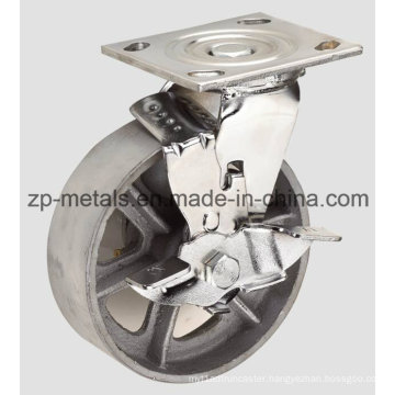 Heavy-Duty 4 Inch with Brake Casting Iron Caster Wheel